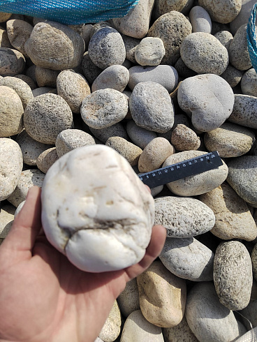 Kamenclub.ru: Галька речная окат (серо-белая) фр. 70-120 мм купить  в Королеве галька галечник бело-серая, серо-белая, серая, белая речная природная галька  8000 руб/т   фото КАМЕНЬ КЛУБ