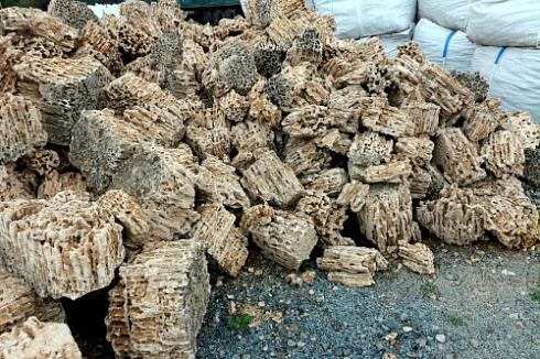 Kamenclub.ru: Крымский природный меотис фр. 100-500 мм.  купить в Королеве меотис бежевый рыжий молочный желтый ракушечник 4 500 руб/т   фото КАМЕНЬ КЛУБ