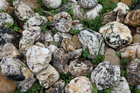 Kamenclub.ru: Кварцевый валунчик фр.100-300 мм.  купить в Королеве кварц белый, бежевый молочный рыжий крупный природный камень галечник 7850 руб/т   фото КАМЕНЬ КЛУБ