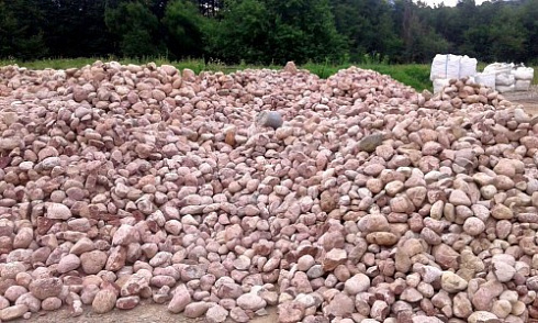 Kamenclub.ru: Розовый валунчик фр.100-300 мм.  купить в Королеве крупный природный камень розовый, серый молочный красный речной галечник природный 7850 руб/т   фото КАМЕНЬ КЛУБ